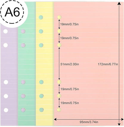 A6 Refills Paper, A6 Binder Planner Loose Leaf Paper, [4 Color] 160 Sheets (320 Pages) 6-Hole Notebook Refills for 6-Ring Refillable A6 Ring Binder Notebook Planner, Lined Paper