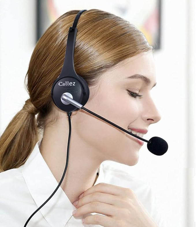 Callez RJ9 Office Phone Headset with Microphone Noise Cancelling, Telephone Headset Compatible with Landline Phones Polycom VVX411 311 410 500 400 300 301 310 501 401 201 601 250 Avaya Plantronics