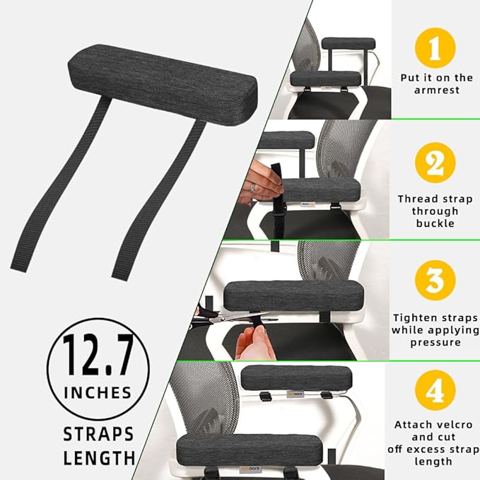Memory Foam Office Chair Armrest Pads, Comfy Desk Chair Arm Rest Cover for Elbows and Forearms Pressure Relief(Set of 2)