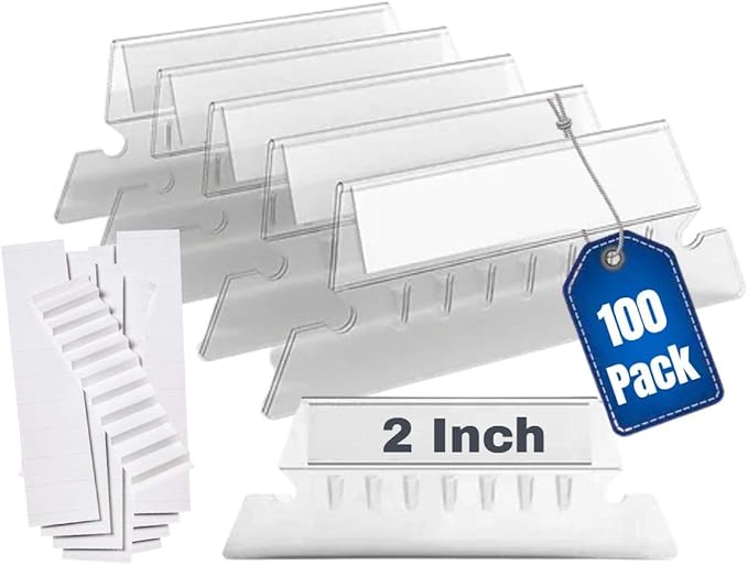 1InTheOffice Plastic Clear Tabs, and Inserts 2" x 5/8", 100/Pack (2")