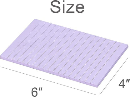 Vanpad Lined Sticky Notes 4X6 in Pastel Ruled Stickies Super Sticking Power Memo Pads Strong Adhesive, 6 Pads/Pack, 45 Sheets/pad