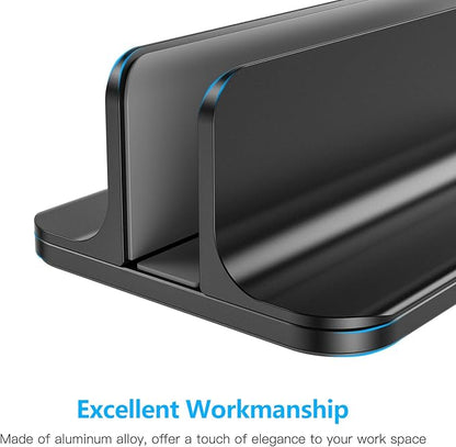 OMOTON Vertical Laptop Stand Holder, Desktop Aluminum Stand for MacBook with Adjustable Dock Size, Fits All MacBook, Surface, Chromebook and Gaming Laptops (Up to 17.3 inches),Black
