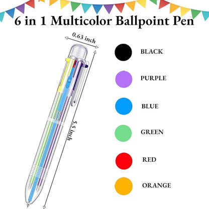 100 Pcs 6 in 1 Multicolor Ballpoint Pen Bulk 0.5 mm 6 Color Retractable Ballpoint Pen Colorful Ink Pen Party Favors Rainbow Pen for Nurses, Gel Ink Nurse Pens for Office School Students Kids (100)