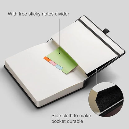 AHGXG Thick Journal Lined Notebook - 320 Numbered Pages Journal for Writing A5 Notebook College Ruled, 100gsm Lined Paper, Leather Hardcover, for Women Men Work Office School, 5.75'' X 8.38''-Black