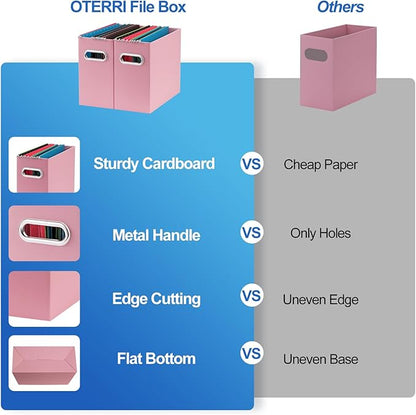 Oterri Collapsible Storage - Pink, 8 Packs - Hanging File Box for Letter Size, Portable with Handle