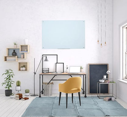 Magnetic White Glass Board 48" x 36", Frameless Tempered Glass Dry Erase Board with Marker Tray for Office, Wall Mounted Frosted Glass Whiteboard