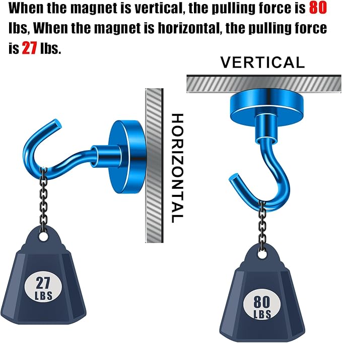 DIYMAG Blue Magnetic Hooks, 80 LB Heavy Duty Strong Magnets with Hooks, Strong Rare Earth Neodymium Magnet Magnetic Hooks for Cruise Cabins Cruise Ship Essentials 20 Packs