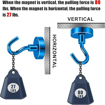 DIYMAG Blue Magnetic Hooks, 80 LB Heavy Duty Strong Magnets with Hooks, Strong Rare Earth Neodymium Magnet Magnetic Hooks for Cruise Cabins Cruise Ship Essentials 20 Packs