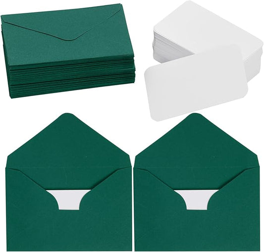 jiebor 100 Sets Small Green Envelopes with Small Blank Gift Business Card Wedding Invitation Pocket Envelopes for Graduations Wedding Shower Holiday 4.37 x 2.91 Inch