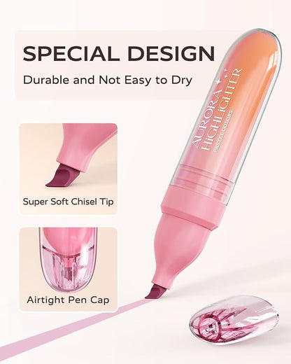 Four Candies 8 Pcs Highlighters Assorted Colors, Cute Pastel Highlighter Set, Dry Quickly, Soft Chisel Tip, Assorted Colors Bible Highlighter for No Bleed, Aesthetic Highlighters for School, Office