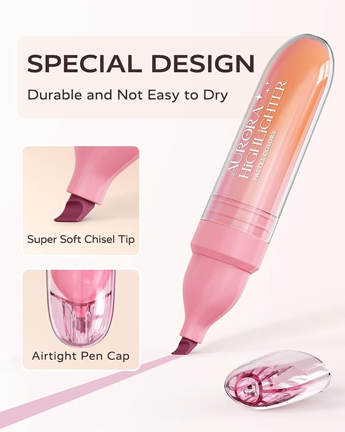 Four Candies 12 Pcs Highlighters Assorted Colors, Cute Pastel Highlighter Set, Dry Quickly, Soft Chisel Tip, Assorted Colors Bible Highlighter for No Bleed, Aesthetic Highlighters for School, Office