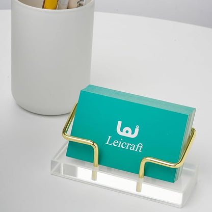 Business Card Holder for Desk, Modern Card Organizers and Office Desk Accessories for Men and Women (Acrylic Golden)