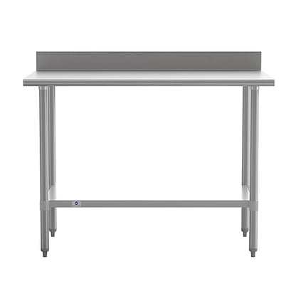 Flash Furniture Reese Commercial Stainless Steel Prep/Work Table for Back Kitchen, 430 Stainless Steel, 18 Gauge, Adjustable Shelf, 4" Backsplash, 30" x 48"