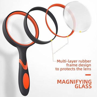 3 Pack Magnifying Glass for Kids, 10X 75mm Magnifying Glass with Non-Slip Rubber Handle, Suitable for Reading Newspapers,Insects,Suitable for Seniors and Kids