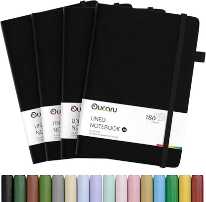 Lined Journal Notebook, 4 Pack, 180 Pages, A5 Journals for Writing, 100 GSM Thick Paper, Small Notebooks Daily Journal for Women Men Work, Business, School, Travel Supplies