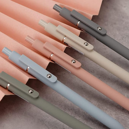 5PCS Retractable Gel Pens Set, Quick Dry Black Ink Fine Point Roller Ball Gel Ink Pen for Smooth Writing (Morandi Color)