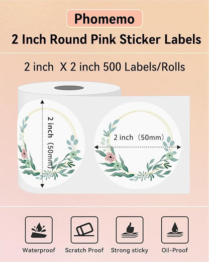 Phomemo 4X6'' Thermal Shipping Labels - Pack of 500 4x6 Fan-Fold Labels for Shipping Label, Address, Mail, Product Logo Label, Commercial Grade (White-Flower, 2''x2'' 500pcs)