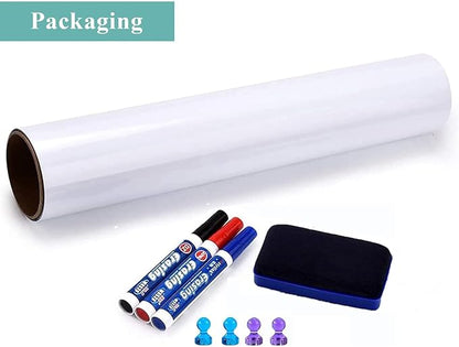 Magnetic Dry Erase Whiteboard Paper, 94" x 47" with Self Adhesive Whiteboard for Wall, Easy to Write and Clean Dry Erase Board for Kids, Office, with Marker, Magnetic Eraser and Magnets