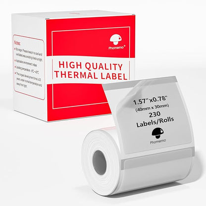 Transparent Thermal Label Paper, Round Multi-Purpose Label for Phomemo M110/M220/M120/M150/M250/M221 Label Printer, Self-Adhesive Thermal Printer Paper, 1.57"x1.18"(40x30mm) 180 Labels/Roll, Clear