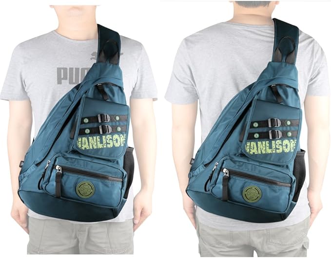 Larswon Sling Bag with USB Charging Port, Sling Backpack USB, Shoulder Backpack, Large Crossbody Bag, Chest Bag Large Dark Green