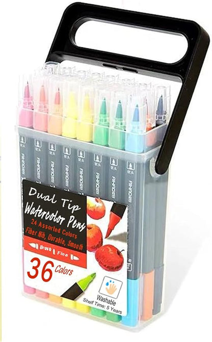 WQIYA Dual Tip Markers for Kids, Washable Art Markers Set with Stand, Portable Box, Gift for Kids (36 Colours)