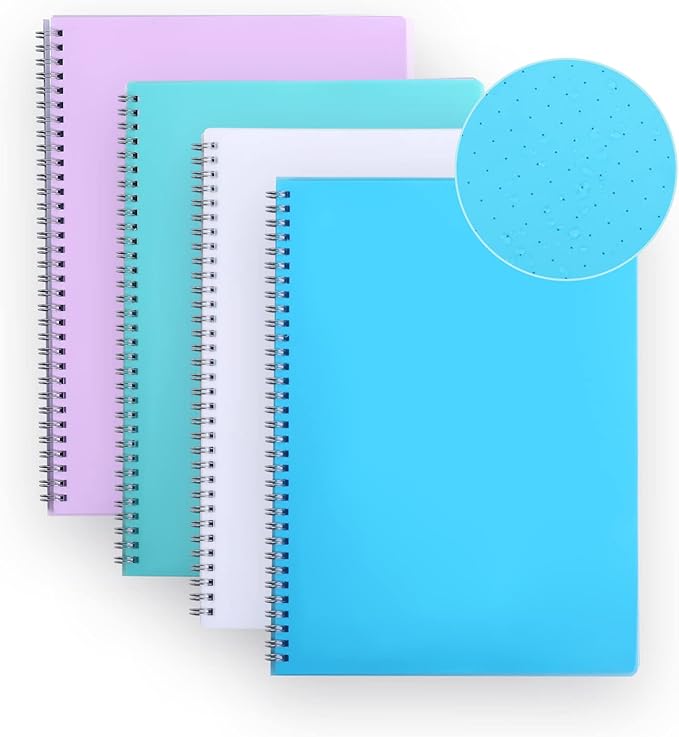 Spiral Notebook, 4 Pack Dot Grid Notebooks 8.3" x 11.5", Bullet Dotted Journal, 640 Pages, Cute College School Supplies Notebooks for Work, Aesthetic Gift Office Supplies for Study and Notes