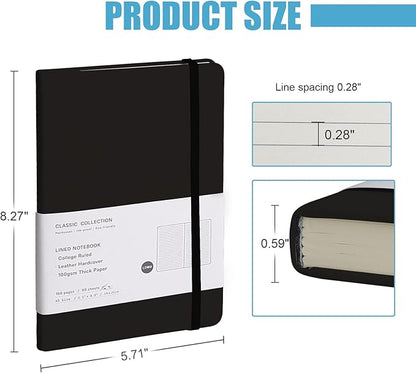 Lined Journal Notebook, (Black), 160 Pages, Medium 5.7 inches x 8 inches - 100 gsm Thick Paper, Hardcover