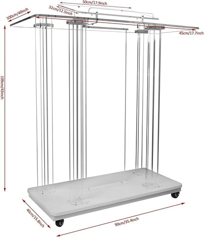 Acrylic Pulpits for Church with LED Lights 46" Tall Podium Stand with Wheels and Reading Platform, Clear Lectern for Speech, Classroom, Churches, Lecturn