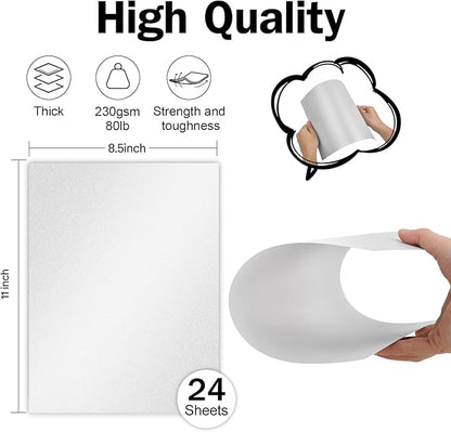 24 Sheets Silver Shimmer Cardstock 8.5 x 11 Metallic Paper, Goefun 80lb Card Stock Printer Paper for Invitations, Crafts, DIY Cards，Graduations