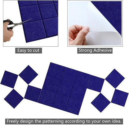 Large Felt Board Tiles for Wall with 30 Push Pins, 11.8"x11.8" Pack of 6 Pin Board Notice Boards for Home Office Kitchen, Bulletin Board Wall Tiles for Photos Memos (Dark Blue, 6 Pack)