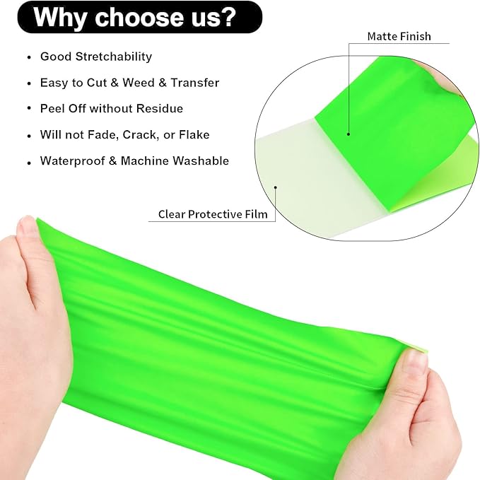 VINYL FROG Heat Transfer Vinyl Roll HTV Vinyl - 12"x5ft Neon Green Iron on Vinyl for T-Shirts, Heat Press Vinyl for DIY Craft Designs (Neon Green)