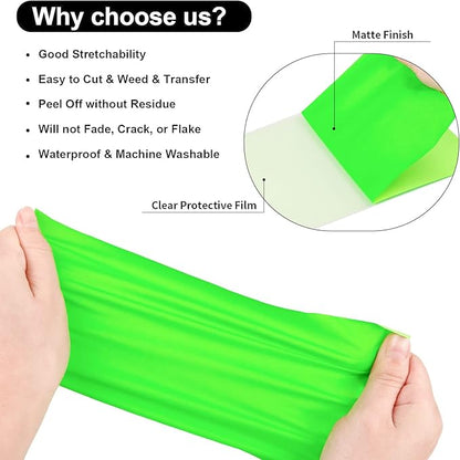 VINYL FROG Heat Transfer Vinyl Roll HTV Vinyl - 12" x12ft Neon Green Iron on Vinyl for T-Shirts, Heat Press Vinyl for DIY Craft Designs (Neon Green)