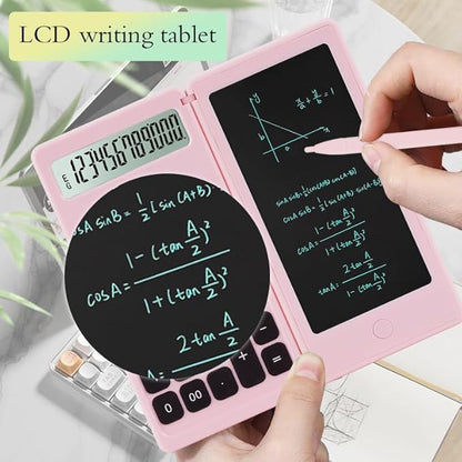 Desk Calculator, Desktop Small Calculator with Writing Notepad, Basic 4-Function Math Large Button Calculator, School Supplies for Kids, Middle/High School Students (Pink)
