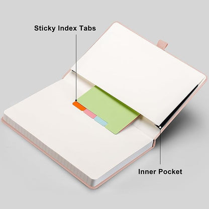 RETTACY Journaling Notebooks, A5 Lined Journal Notebook with 192 Numbered Pages, 5.7'' × 8.3'' Medium Size, for Writing, Work, Office, Leather Hardcover, 100 GSM Thick Paper (Rose Gold)