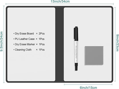 Portable Dry Erase Board,Reusable Whiteboard Notebook, Double-Sided White Board PU Cover 9.5"x6.6" with Marker,Wipe Cloth (Pink)