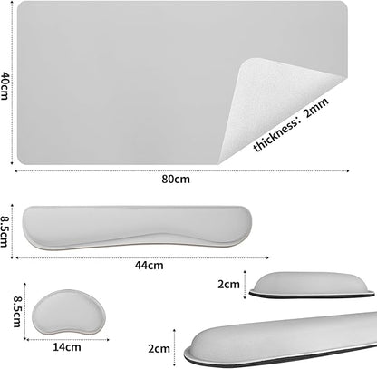 Bloss Leather Desk Pad and Keyboard Wrist Rest, Large Mouse Pad + Keyboard Pad+Mouse Wrist Support, Non-Slip Desk Mat Protector for Office, Home(35.4×15.7 Inches, Light Grey)