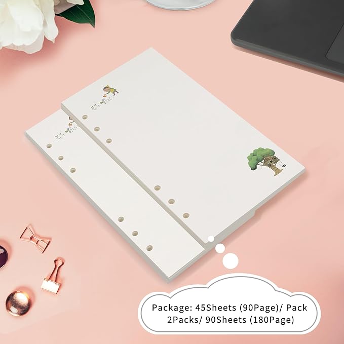 A6 Refills Paper, A6 Binder Planner Loose Leaf Paper,90 Sheets (180 Pages) 6-Hole Notebook Refills for 6-Ring Refillable A6 Ring Binder Notebook Planner, Blank Paper with Pattern