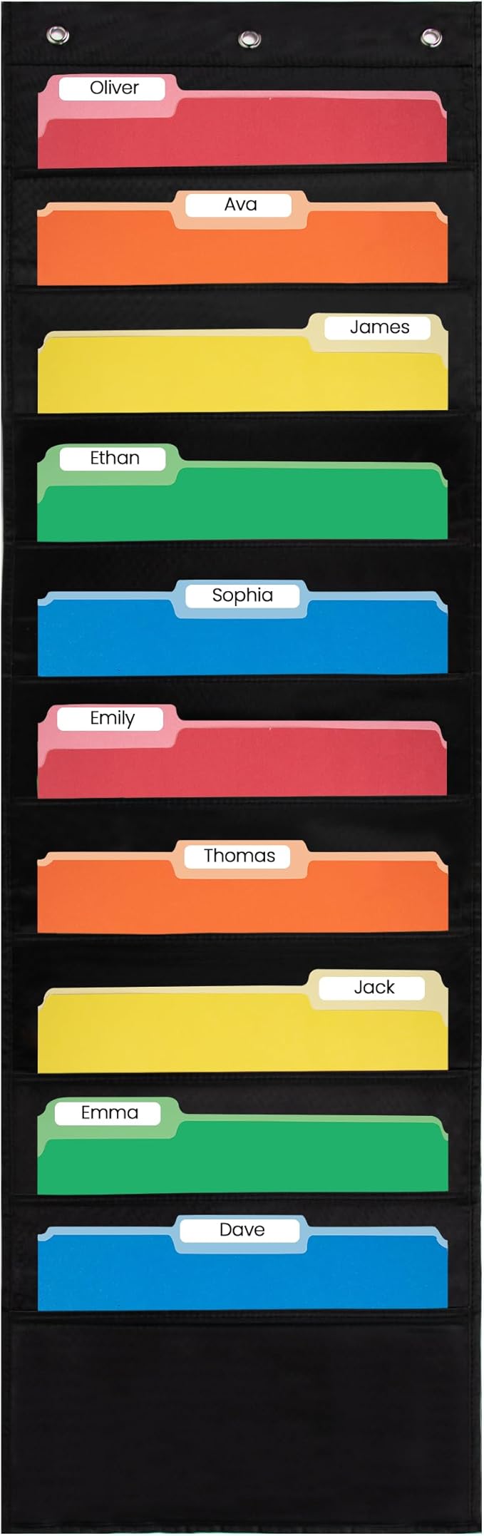 10 Pocket File Pocket Chart, Black, 14" Wide x 47" Tall - Versatile Wall Hanging File Folder Organizer for Classroom, Office, Home, and More - Wall Folder Organizer - 10 Pockets
