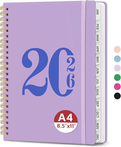 2026 Planner, Weekly and Monthly Calender Planner, Jan 2026 to Dec 2026, Hardcover 2026 Calendar Planner Book with Tabs & Inner Pocket, Office Home School Supplies for Women & Men - A4 (8.5" x 11"), Purple