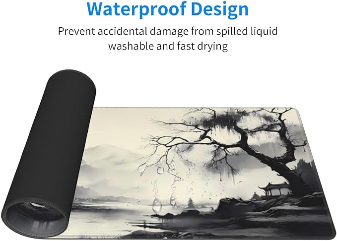 Gaming Mouse Pad Desk Pad,Extended Big Mouse Pad,31.5x11.8 Inch Long Computer Keyboard Mouse Mat Mousepad with 3mm Non-Slip Base and Stitched Edge for Gaming and Office… (wash painting2)