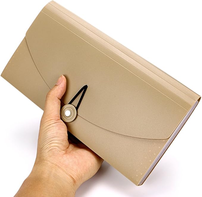 BTSKY Expanding File Folder -13 Pockets Small Accordion File Folder Expandable Card Ticket Holder File Storage Folder Check Bill File Folder Plastic Business Document Organizer Wallet Case, Khaki