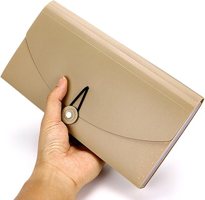 BTSKY Expanding File Folder -13 Pockets Small Accordion File Folder Expandable Card Ticket Holder File Storage Folder Check Bill File Folder Plastic Business Document Organizer Wallet Case, Khaki