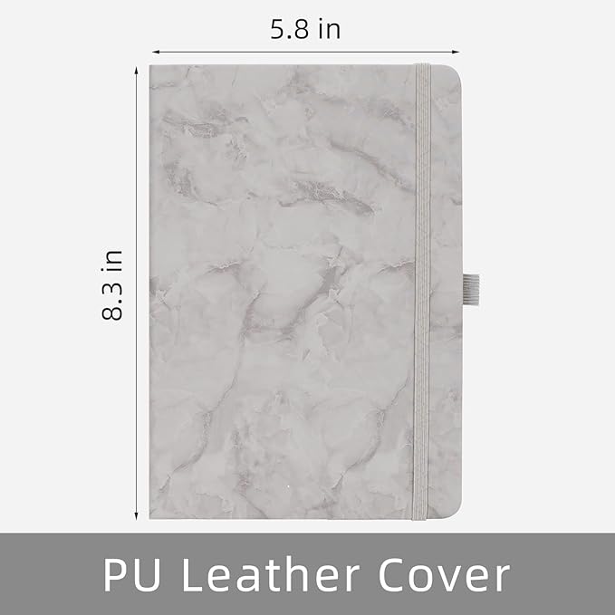 Lined Notebook Journal for Women Men 200 Pages A5 Hardcover Leather with Pen Holder College Ruled Journals for Work Note Taking Travel School (Lined, Gray-B)