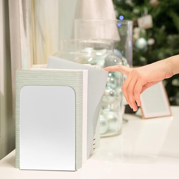 VFINE Bookends 3 Pairs, White Metal Bookends, Book Ends for Shelves, Bookends for Shelves, Desktop Bookend, Book Ends for Heavy Books