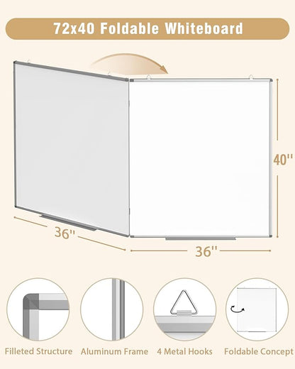 72"X 40" Large Magnetic Dry Erase Whiteboard, Removable Wall Hanging Board with 4 Pens & 1 Dry Erasers & 6 Magnets, Sliver Aluminum Frame White