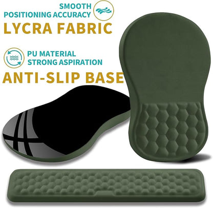 Hokafenle 2 in 1 Ergonomic Mouse Pad Wrist Support & Wrist Rest for Computer Keyboard Set, with Relieve Carpal Tunnel Pain Massage Bulge and Full Memory Gel Design (2In1 Set, Dark Green)