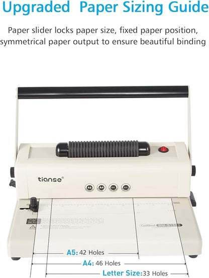TIANSE Coil Binding Machine, Electric Coil Inserter, Manual Round Hole Punch, 15 Sheets Punch Capacity, Perfect for Letter Size / A4 / A5, Comes with 100pcs 5/16'' Plastic Coil Binding Spines & Plier