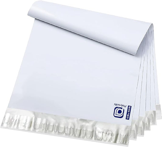 POLYSELLS 1000 pcs 12x15.5 Inches White x Silver Poly Mailers Shipping Envelopes, Strong Adhesive Sealing, Waterproof, and Tear-resistant Postal Mailing Bags for Clothing, Books, and Accessories