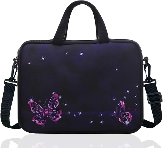 14 Inch Neoprene Laptop Sleeve Case Bag with shoulder strap For 14" Notebook/MacBook/Ultrabook/Chromebook (Red butterfly)