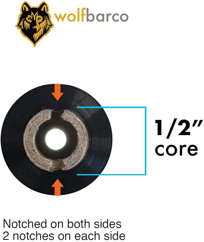 12 Rolls Wolfbarco 2.24" x 243' (57mm x 74m) Black Premium Resin-Enhanced Wax Thermal Transfer Ribbon Compatible with Zebra Printers